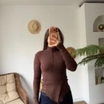 BELDEN DÜĞMELİ DİK YAKA VİSKON TRİKO - KAHVE