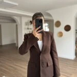 BELDEN OTURMA KAPAK CEP ÇİFT DÜĞME CEKET - KAHVE