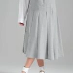 BELE OTURAN PİLELİ VİSKON KRAVAT AKSESUAR MİDİ ETEK - GRİ