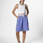 BELİ BAXER DETAY KETEN BERMUDA ŞORT - LEYLAK