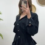 BELİ LASTİKLİ CEKET - SİYAH