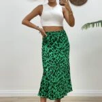 BELİ LASTİKLİ ETEĞİ VEREV LEOPAR DESEN ETEK - YEŞİL