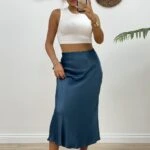 BELİ LASTİKLİ ETEĞİ VEREV SATEN ETEK - İNDİGO