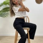 BELİ LASTİKLİ YÜKSEK BEL BOL PAÇA PANTOLON - SİYAH