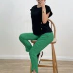 BİLEK YIRTMAÇ BİYELİ BAĞCIKLI MODAL PANTOLON - KOYU YEŞİL