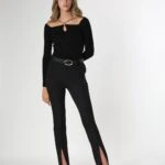 BİLEK YIRTMAÇ KUMAŞ PANTOLON - SİYAH