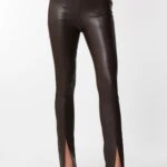 BİLEK YIRTMAÇLI DERİ PANTOLON - KAHVE