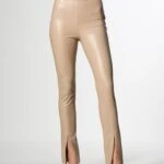 BİLEK YIRTMAÇLI DERİ PANTOLON - BEJ