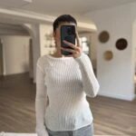 BİSİKLET YAKA AJURLU İNCE VİSKON TRİKO BLUZ - EKRU