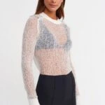 BİSİKLET YAKA AJURLU KAZAK - EKRU