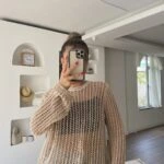 BİSİKLET YAKA AJURLU TRİKO KAZAK - BEJ