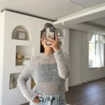 BİSİKLET YAKA AJURLU VİSKON TRİKO BLUZ - GÜMÜŞ