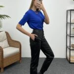 BİSİKLET YAKA ARKA DAMLA KISA KOL TRİKO - SAKS