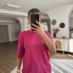 BİSİKLET YAKA ARKA DAMLA KISA KOL VİSKON TRİKO - KOYU FUŞYA