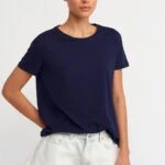 BİSİKLET YAKA ARKA UZUN BASİC PAMUK TİŞÖRT - LACİVERT