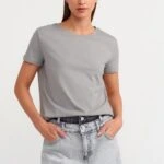 BİSİKLET YAKA ARKA UZUN BASİC PAMUK TİŞÖRT - GRİ