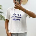 BİSİKLET YAKA BASKILI KISA TİŞÖRT - EKRU