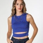 BİSİKLET YAKA BEL PENCERE CROP ATLET - SAKS