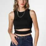 BİSİKLET YAKA BEL PENCERE CROP ATLET - SİYAH