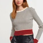 BİSİKLET YAKA ÇİZGİLİ KAZAK - NATUREL