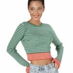 BİSİKLET YAKA  ÇİZGİLİ KISA KAZAK - NEFTİ YEŞİL