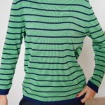 BİSİKLET YAKA ÇİZGİLİ VİSKON TRİKO - LACİVERT YEŞİL