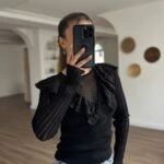 BİSİKLET YAKA DANTEL FIRFIRLI VİSKON İNCE TRİKO - SİYAH