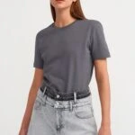 BİSİKLET YAKA DOKUMA PENYE PAMUK TİŞÖRT - FÜME