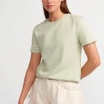 BİSİKLET YAKA DOKUMA PENYE PAMUK TİŞÖRT - MİNT YEŞİLİ