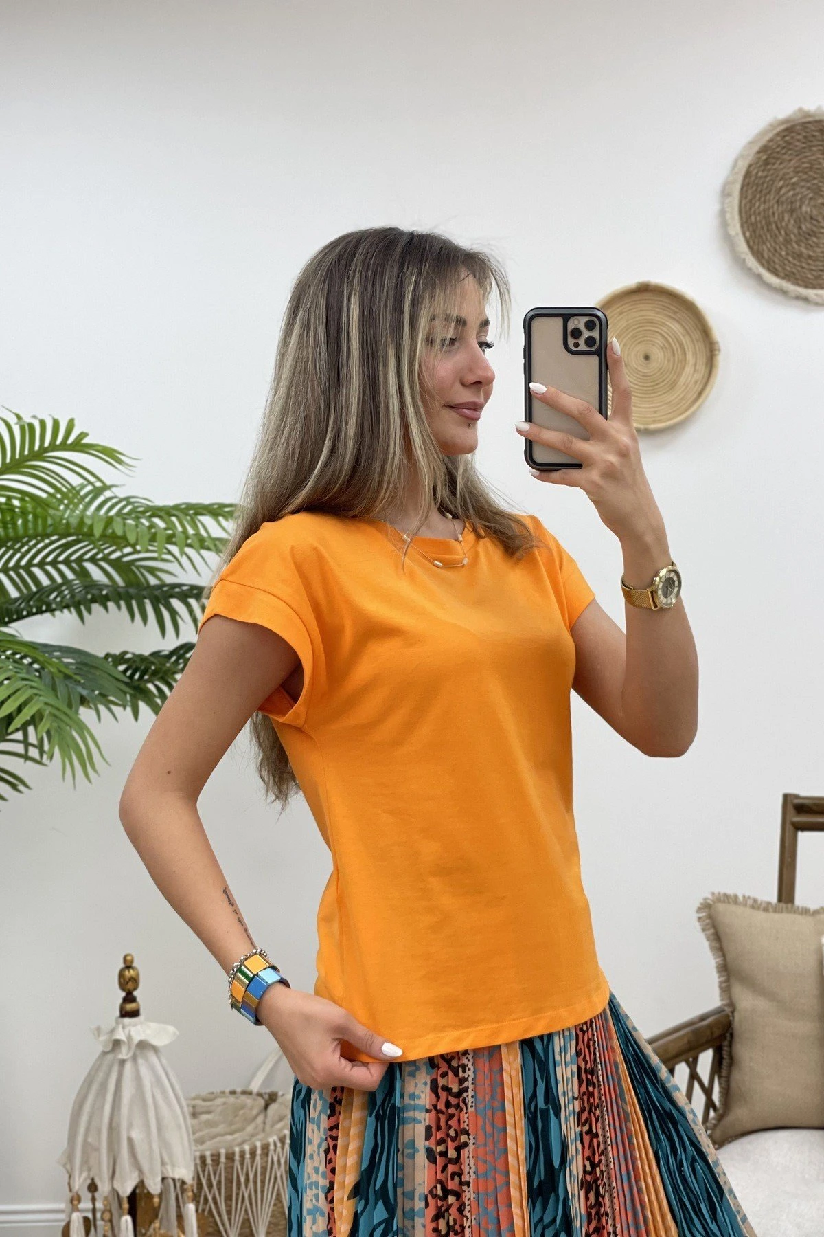 BİSİKLET YAKA DÜŞÜK KOL TİŞÖRT - ORANGE - Görsel 1