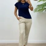 BİSİKLET YAKA DÜŞÜK KOL TİŞÖRT - LACİVERT