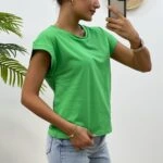 BİSİKLET YAKA DÜŞÜK KOL TİŞÖRT - YEŞİL