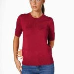 BİSİKLET YAKA ENSE DÜĞME KISA KOL KAZAK - BORDO