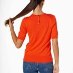 BİSİKLET YAKA ENSE DÜĞME KISA KOL KAZAK - KIRMIZI