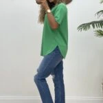 BİSİKLET YAKA ETEĞİ VEREV LAZER KESİM TİŞÖRT - YEŞİL