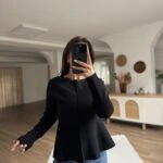 BİSİKLET YAKA ETEĞİ VOLAN VİSKON KAZAK - SİYAH