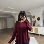 BİSİKLET YAKA ETEĞİ YIRTMAÇ BASİC İNCE VİSKON KAZAK - BORDO