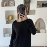 BİSİKLET YAKA ETEĞİ YIRTMAÇ BASİC İNCE VİSKON KAZAK - SİYAH