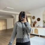 BİSİKLET YAKA GOLD DÜĞME ÇİZGİLİ HIRKA - ANTRASİT