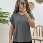 BİSİKLET YAKA JAPONE KOL ÇİZGİLİ TİŞÖRT - ANTRASİT