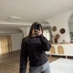 BİSİKLET YAKA KABARTMALI YÜN KARIŞIM KAZAK - KOYU KAHVE