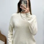 BİSİKLET YAKA KAZAK - EKRU