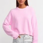 BİSİKLET YAKA KISA KAZAK - PEMBE