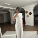 BİSİKLET YAKA KISA KOL MODAL UZUN ELBİSE - BEYAZ