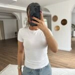 BİSİKLET YAKA KISA KOL PAMUK TENSEL TİŞÖRT - BEYAZ