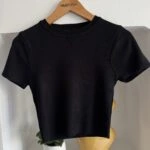 BİSİKLET YAKA KISA KOL VİSKON CROP TRİKO - SİYAH