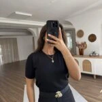 BİSİKLET YAKA  KISA KOL VİSKON LİKRA TRİKO - SİYAH