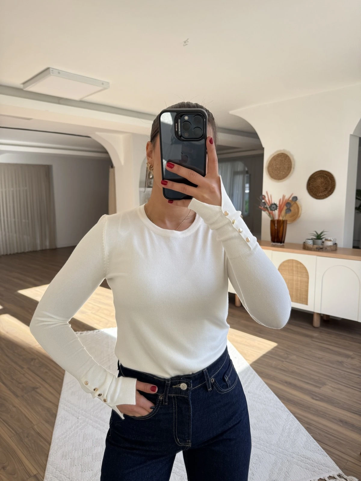 BİSİKLET YAKA KOL DROP VSİKON KAZAK - EKRU - Görsel 1