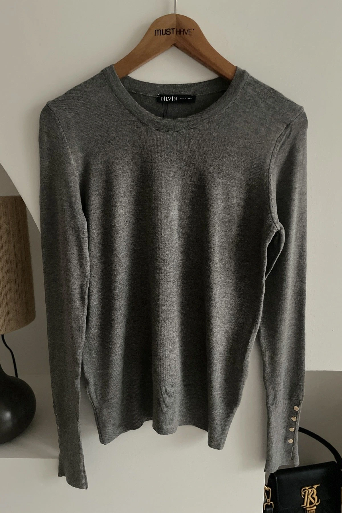 BİSİKLET YAKA KOL DROP VSİKON KAZAK - FÜME - Görsel 1