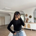 BİSİKLET YAKA KOL DROP VSİKON KAZAK - SİYAH